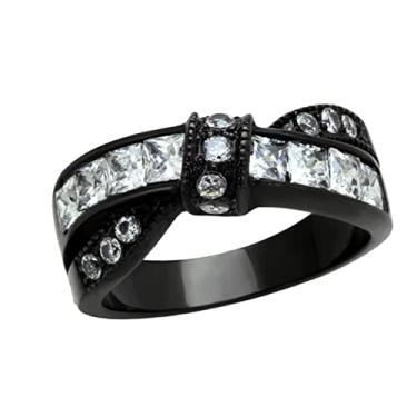 Imagem de Design de cinto banhado a ouro preto alianças de casamento femininas corte princesa vermelho CZ strass anel de noivado, Metal strass Metal, Zircônia cúbica