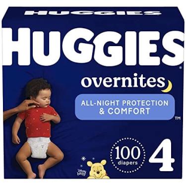 Imagem de Fraldas noturnas Tamanho 4 (22-37 lbs), 100 Ct, Huggies Overnites Fraldas noturnas de bebê
