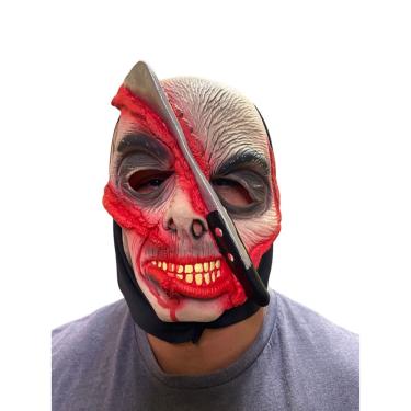 Imagem de Fantasia Máscara com Facão na cabeça corte profundo Terror