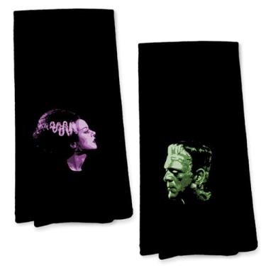 Imagem de Giosve Frankenstein and Bride Toalhas de cozinha góticas para casais, Dark Academia Toalhas de mão de filme de monstro de terror para banheiro, toalhas de chá assustadoras roxas e verdes para casa