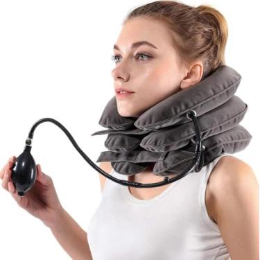 Imagem de S Dispositivo de tração cervical para alívio instantâneo da dor no pescoço – suporte inflável e ajustável para suporte de pescoço, travesseiro de tração de pescoço para uso doméstico, descompressão do