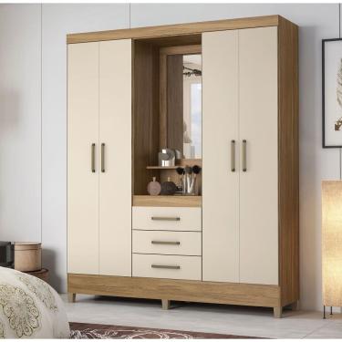 Imagem de Guarda Roupa Pérsia Capelinha com Espelho, 4 Portas e 3 Gavetas - Amendola Touch/Off White Demóbile