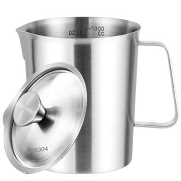 Imagem de Copo medidor de aço inoxidável com tampa, copos medidores de metal líquido de 1000 ml, copo medidor em escala de onças, pote de óleo para itens essenciais de cozinha