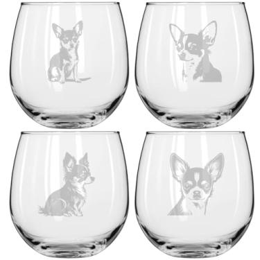 Imagem de MIP Conjunto de 4 taças de vinho para presente de vinho tinto ou branco coleção Chihuahua (sem haste de 473 ml)