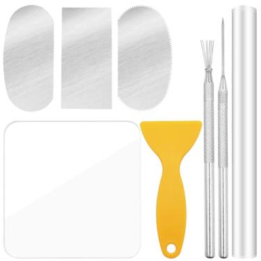 Imagem de 8 peças de ferramentas de cortador de argila de polímero, rolo de massa de argila acrílica, placa de suporte de folha retangular transparente, faca modeladora, textura de arame, agulha de detalhe