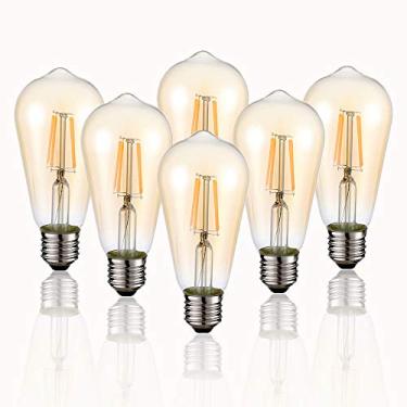 Imagem de Lâmpada LED Edison Vintage, pacote com 6 ST58 E26 equivalente a 40 watts, branco quente 2200K-2700K, luz estilo vintage antigo, gaiola de esquilo lâmpadas Edison vidro âmbar, não regulável