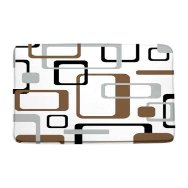 Imagem de LAEDCIITI Tapete de banheiro geométrico marrom abstrato quadrado preto cinza moderno linha simples minimalista vintage conjunto de tapete de banheiro xadrez, tapete de banheiro, capa de assento de