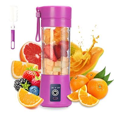 Imagem de Liquidificador portátil, liquidificador elétrico USB, mini liquidificador portátil para shakes e smoothies, suco, 380 ml, seis lâminas para uma ótima mistura, roxo
