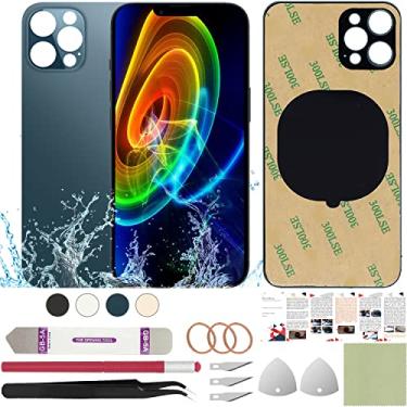 Imagem de ReuWeu Substituição da tampa traseira de vidro compatível com iPhone 12 Pro Max de 6,7 polegadas + ferramentas profissionais (azul pacífico)