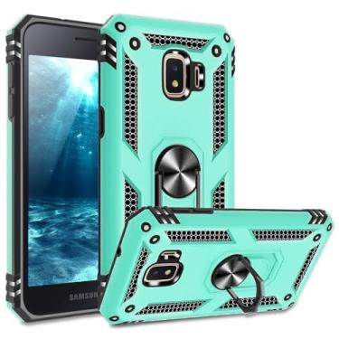 Imagem de TJS Capa de telefone compatível com Samsung Galaxy J2 Core 2019 Pure Dash Shine, suporte magnético de anel de metal resistente (azul-petróleo)