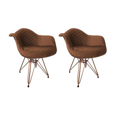 Imagem de Kit 2 Poltronas Jantar Estofadas Caramelo Base Cobre Amarelo