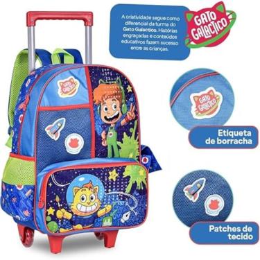 Imagem de Kit Mochila De Rodinhas Estojo E Lancheira Gato Galáctico