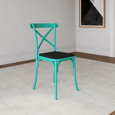 Imagem de Cadeira Katrina Assento Corano Preto Aço Azul Turquesa Azul