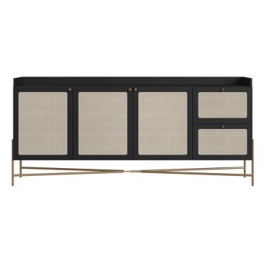 Imagem de Buffet Aparador 3 Portas 2 Gavetas Palhinha Pé Metal Oslo Nero dourado