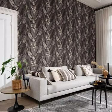 Imagem de Papel De Parede African Queen Iii Folhagem Dourado E Preto 751833