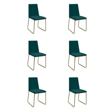 Imagem de Kit 6 Cadeiras De Jantar Cozinha Industrial Lexa Veludo Élpis Móveis Verde Dourada