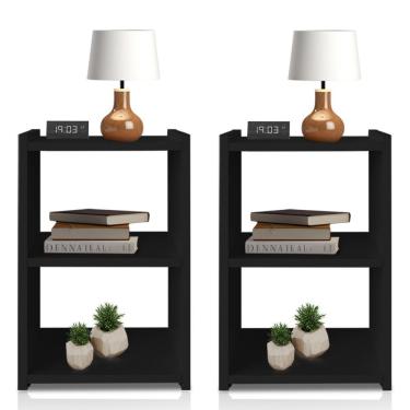 Imagem de Kit 2 Mesas De Cabeceira Nicho 30 Cm Mdf Preto Mp