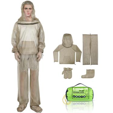 Imagem de Macacão de mosquito, HOMEYA leve com calça com capuz, luvas, meias de malha ultrafina, antimosquito, tecido repelente de rede com bolsa para insetos médios, caça, caminhada, acampamento, pesca, homens e mulheres, Preto, XL(68.9”-74.8”)