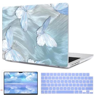 Imagem de LCMOCICO Compatível com capa M4 MacBook Pro 35.6 cm 2024 2023 2022 2021 versão M4 A3112 A3185 A3401 M3 A2918 A2992 M2 A2779 M1 A2442 Pro/Max Chip, plástico Capa rígida, folha de estanho Borboleta
