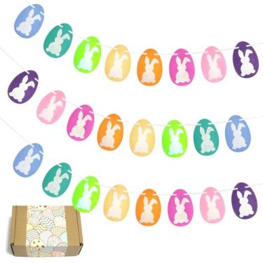 Imagem de SOHAO 3 Peças Guirlandas De Coelho Feltro Páscoa, 12,6 Pés (4,2 X 3) Ovos Pendurados Banner Ornamentos Lembrancinhas Festa Guirlanda Decorações Para Lareira Sala Estar Parede