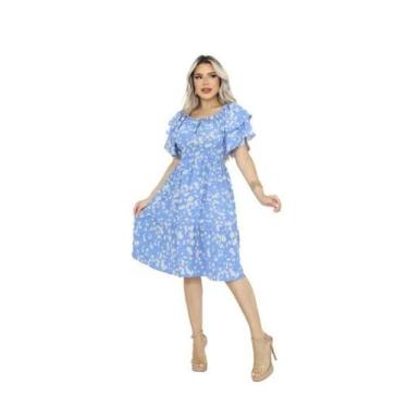 Imagem de Vestido Feminino Midi Ciganinha Ombro à Ombro Lástex na Cintura Mangas