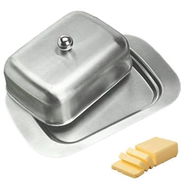 Imagem de Manteiga com tampa e alça confortável, manteiga, de aço inoxidável, reutilizável, refrigerada, coberta, manteiga, para cozinha, festa, casa, 18,5 x 12,2 x 6,3 cm