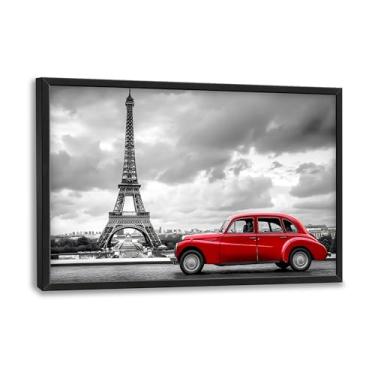 Imagem de Arte de parede grande da Torre Eiffel, decoração de parede vermelha emoldurada em preto e branco para sala de estar, imagens da cidade de Paris, pintura impressa em tela grande, arte moderna