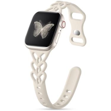 Imagem de Wepro Pulseira feminina de silicone trançado fina: para Apple Watch 44 mm, SE 3, SE 2, 6, 5, 4, 46 mm, séries 11, 10, 45 mm, 9, 8, 7, 42 mm, 49 mm, Ultra 3 2 de 44 mm, pulseira esportiva fina e