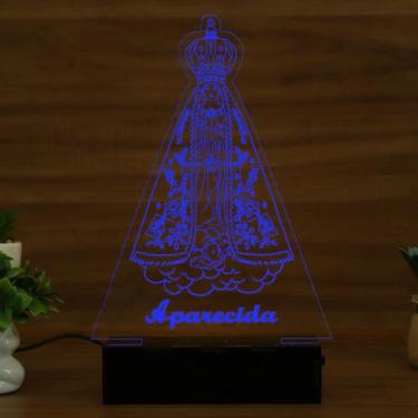 Imagem de Luminária Abajur Nossa Senhora Aparecida LED Azul - Bold