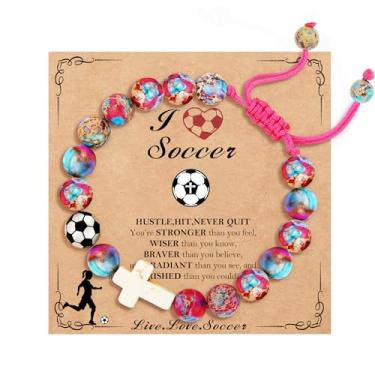 Imagem de DORANA Beisebol/futebol/voleibol/basquete/softbol/futebol presentes esportivos para meninas adolescentes pedras naturais contas cruz pulseiras cristãs religiosas presente de dia de jogo, Adjustable