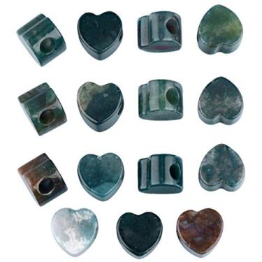 Imagem de Nupuyai Contas soltas de pedra grande em formato de coração para fazer joias, pulseira de berloques de contas europeias, pacote com 15, Multicor, 1