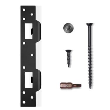 Imagem de MOSECYOU Placa de bloqueio de porta de abertura dupla, preto fosco, com parafusos e brocas reforçadas/estrelas, trava de segurança da porta da frente, reforço para maçaneta de fechadura externa