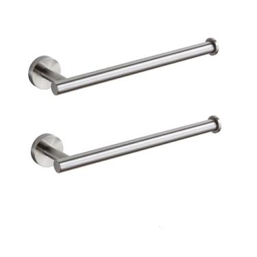 Imagem de Conjunto de banheiro de aço inoxidável escovado - Suporte redondo para papel higiênico, anel para toalha, gancho para roupão, 4 peças de ferragens para montagem na parede, suporte para toalha 2