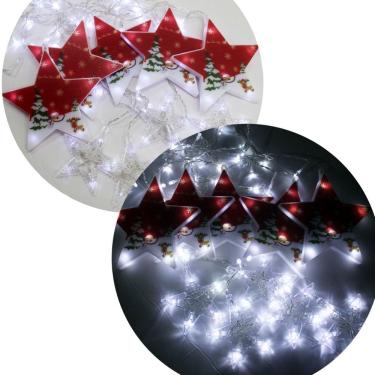 Imagem de Varal Pisca LEDs Decoração Estrelas Natal Noel Branco De 3M