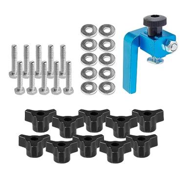 Imagem de POWERTEC 71888 Kit de puxadores de batente de cerca de 7,5 cm e T-Track para marcenaria, com parafusos sextavados de 1/4"-20 x 1-1/2" e arruelas de 1/4"