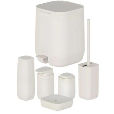 Imagem de Kit Banheiro 6pç Lixeira 6L + Porta Sabonete Escova Cotonete Dispenser