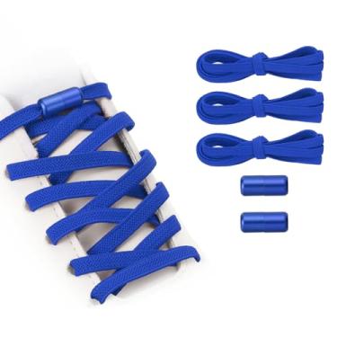 Imagem de YELARXI Cadarços elásticos sem laço com 2 fivelas de metal para adultos, tênis de lona, Azul marinho, 39 inch