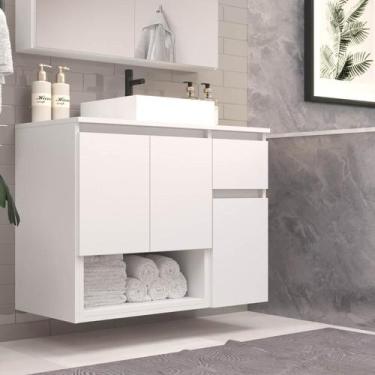 Imagem de Gabinete Banheiro Suspenso 80cm com 03 Portas 01 Gaveta e Nicho com Cu