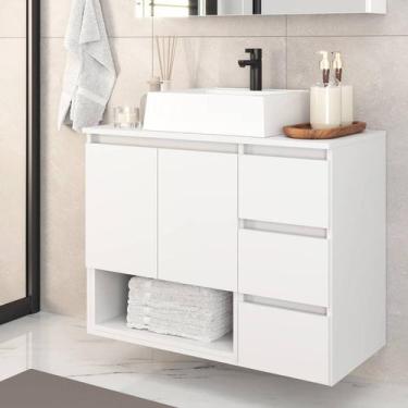 Imagem de Gabinete Banheiro Suspenso 80cm com 02 Portas 03 Gavetas e Nicho com C