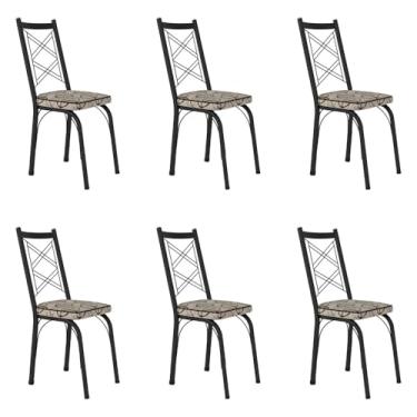 Imagem de Kit 6 Cadeiras de Cozinha Delaware Estampado Cedro Pés de Ferro Preto - Pallazio