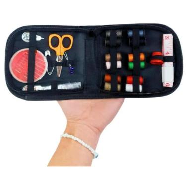 Imagem de Kit mini máquina de costura portátil com kit de linhas com 27 itens - 