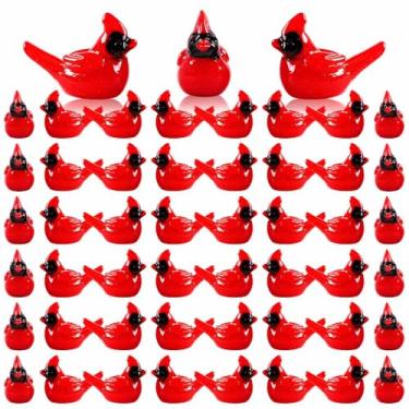 Imagem de AWEELON Mini Red Cardinal Bird Figurines, Christmas Tree Ornaments, 80 Pieces, Resin Miniatures