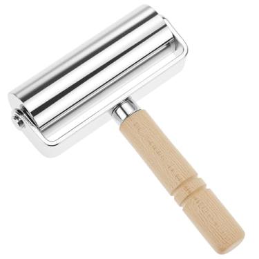 Imagem de QWORK Rolo de costura para couro, dobra de borda de couro de tamanho grande e mais suave com rolo de ferro com cabo de madeira, rolo de borda de prensa de couro, rolo de laminação de cola de couro