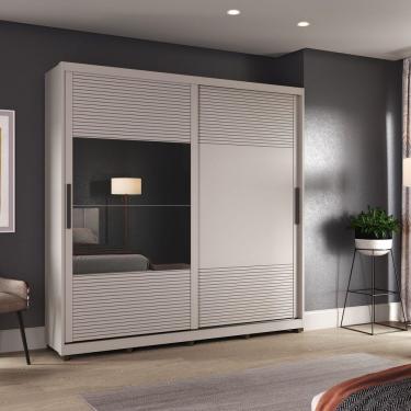Imagem de Roupeiro Malthus Com 2 Portas De Correr E 03 Gavetas - Com Espelho Cinza