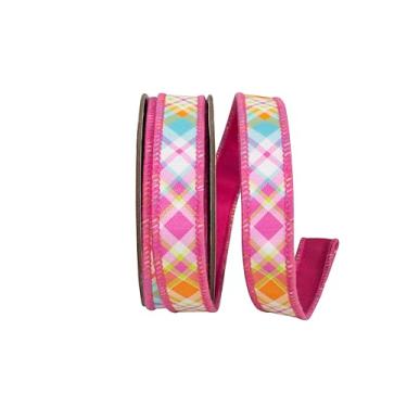 Imagem de Reliant Ribbon Fita de borda com fio de luxo diagonal xadrez brilhante, rosa choque