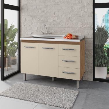 Imagem de Balcão para Pia 120cm com 02 Portas e 03 Gavetas Bianca Savana Off White Moblis