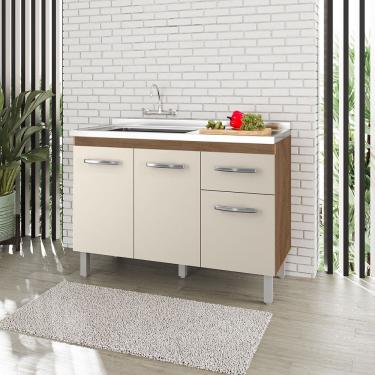 Imagem de Balcão para Pia 120cm com 03 Portas e 01 Gaveta Anita Savana Off White Moblis