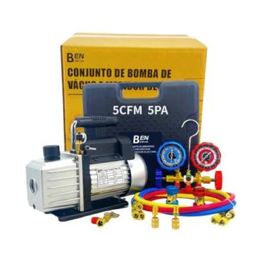 Imagem de FINYQBET Bomba de Vácuo 5CFM 1/3HP + Manômetro R134a/R22/R410a/R404a - Kit Completo para Reparo de Ar Condicionado e Refrigeração, Sem Óleo Incluído, Motor de Cobre Puro - 110V/220V Dual Voltage