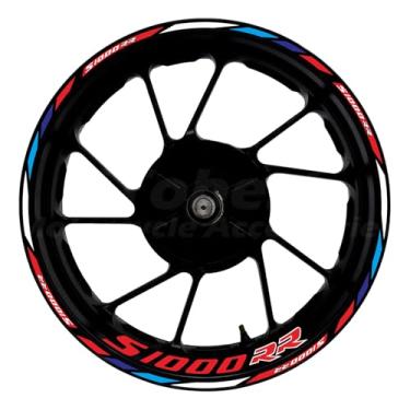 Imagem de Awonderful Fita adesiva de decalque de aro de roda de 43.2 cm - Compatível com BMW S1000R S1000RR 2009-2024, preto, vermelho, branco e azul bloqueador de cores, vermelho, branco e azul são as cores