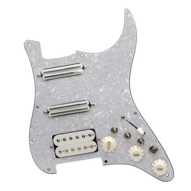 Imagem de SAPHUE SSH-Coil Splitting Pickguard para guitarra elétrica, dois mini Humbucker + um Humbucker (9K/9K/15K) + placa de risco pré-conectada com interruptor de silêncio (branco pérola)